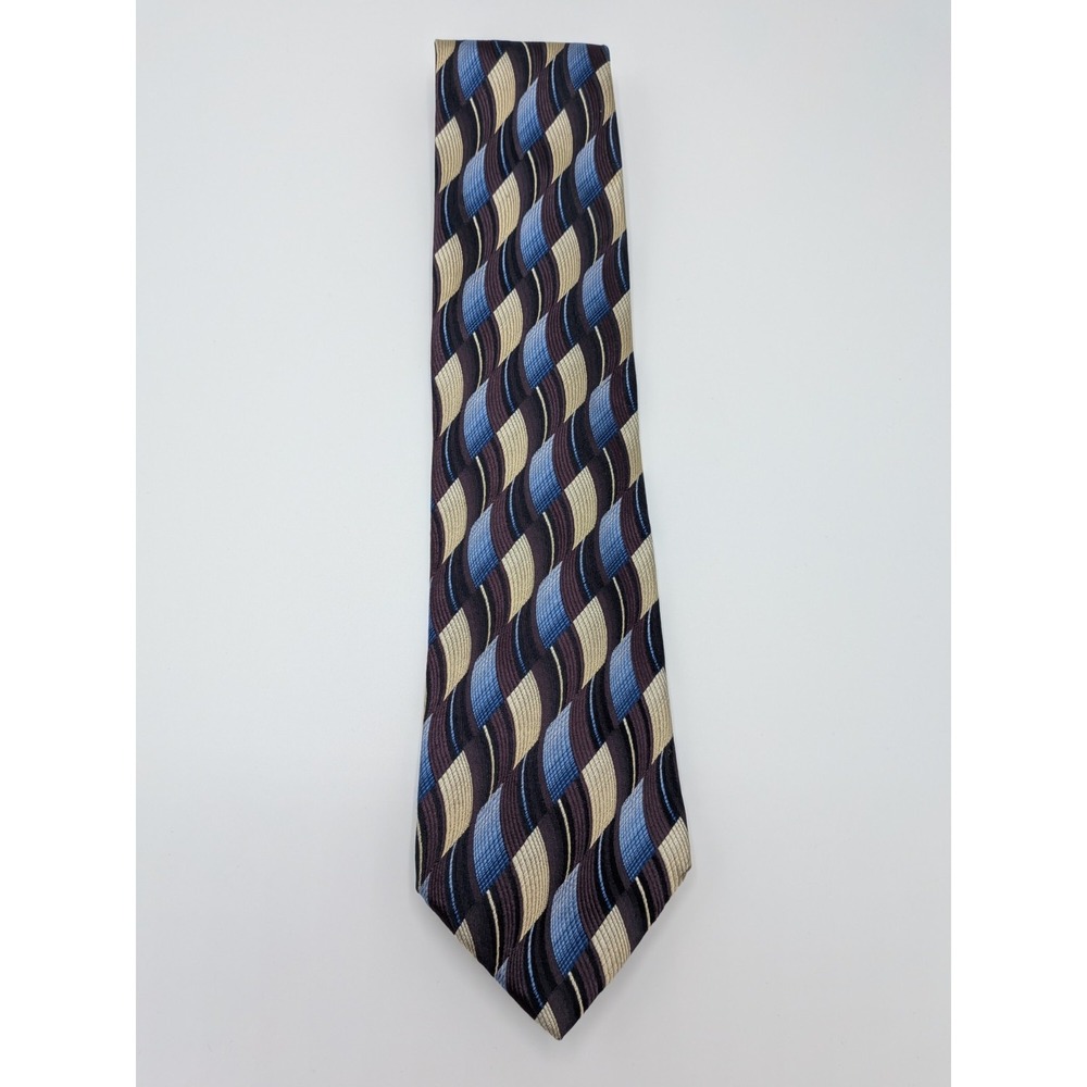XMI Classic 100% Silk Tie‎ Blue, Purple, Beige Abstract 60"